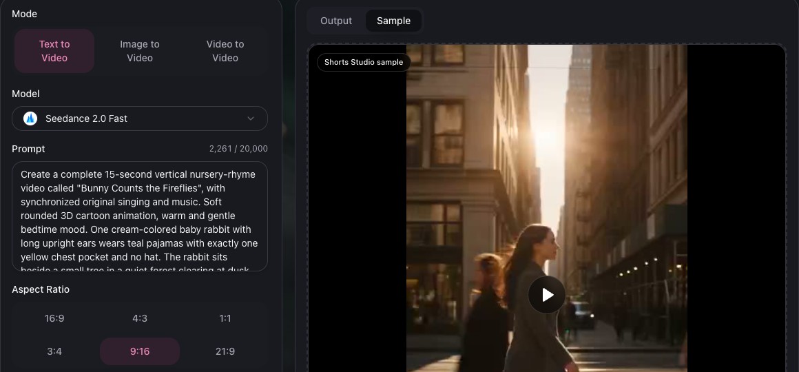 Everygen Studio with the rabbit prompt and video-generation settings.